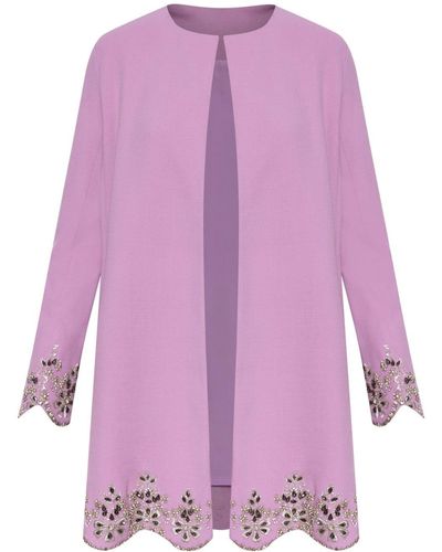 Oscar de la Renta Crystal-embellished Scallop-hem Coat - Purple