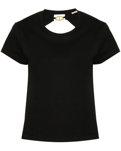 Twin Set Cut-out-detail Cotton T-shirt - Black