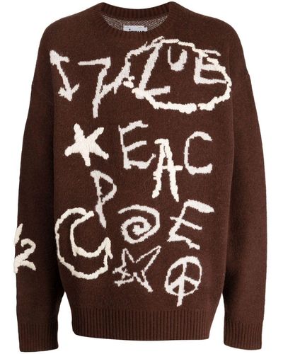 Izzue Embroidered-motif Logo-jacquard Sweater - Brown