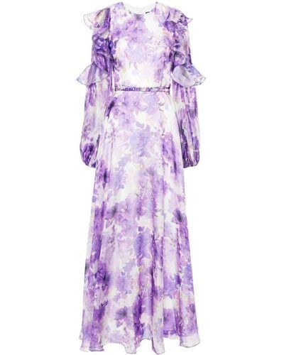 Nissa Floral Ruffled Maxi Dress - Purple