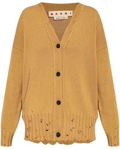 Marni Ripped-detailing Cotton Cardigan - Yellow