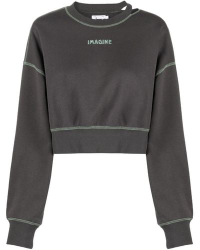 Izzue Slogan-embroidered Cropped Sweatshirt - Black