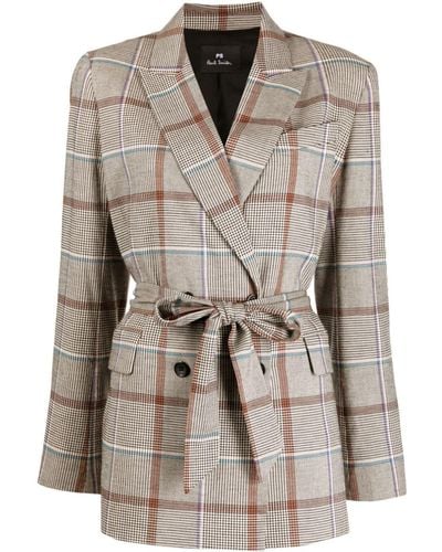 PS by Paul Smith Plaid-check Double-breasted Blazer - Brown