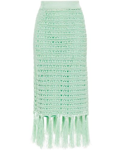 Erika Cavallini Semi Couture Falda larga con flecos - Verde