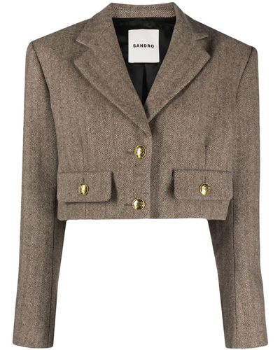 Sandro Single-breasted Cropped Blazer - Green