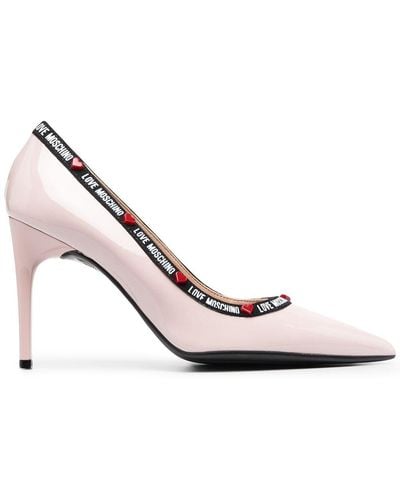 Love Moschino Logo Tape-trimmed Leather Pumps - Pink