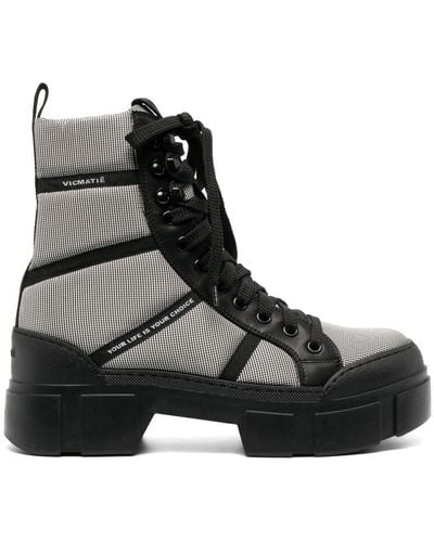 Vic Matié Check-pattern Leather Chunky Boots - Black