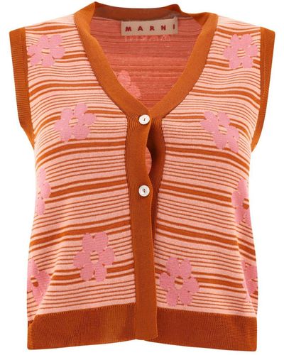 Marni Striped Knitted Cotton Vest - Orange
