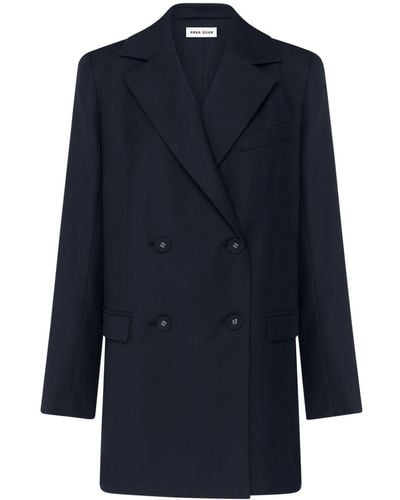 Anna Quan Athena Double-breasted Wool Blazer - Blue