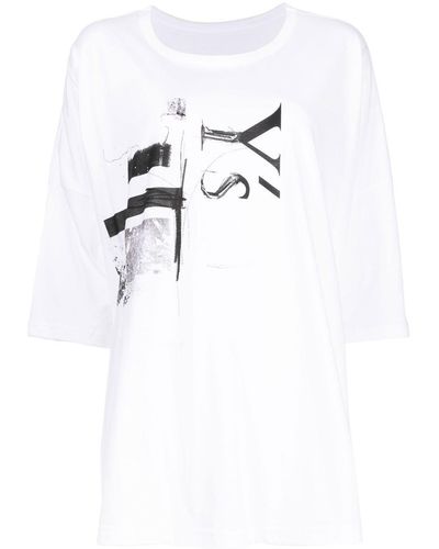 Y's Yohji Yamamoto T-shirt imprimé à manches mi-longues - Blanc
