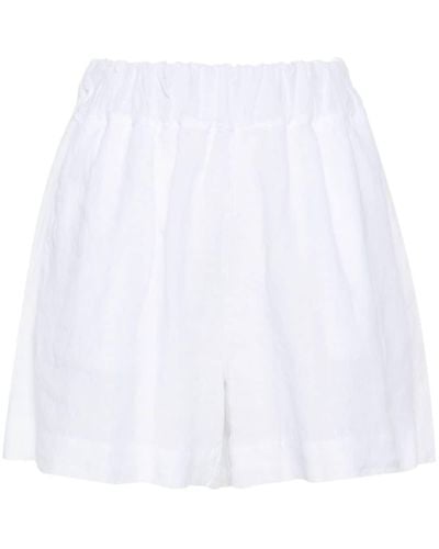 120% Lino Slub-texture Linen Shorts - White