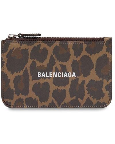 Balenciaga Cash Leopard Print Cardholder - Grey