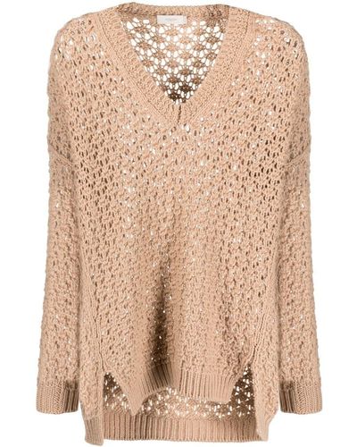 Agnona V-neck Woven Sweater - Natural