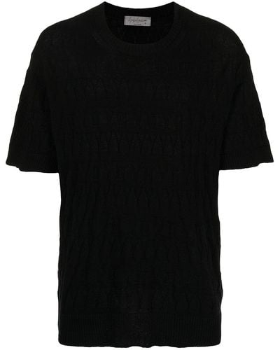 Yohji Yamamoto インターシャニット ロゴ Tシャツ - ブラック