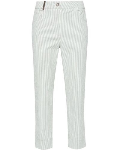 Peserico Striped Cotton Slim-fit Trousers - White