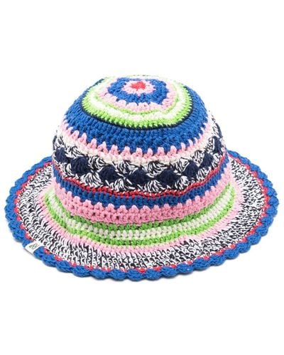 Nannacay Crocket-knit Cotton Bucket Hat - Blue