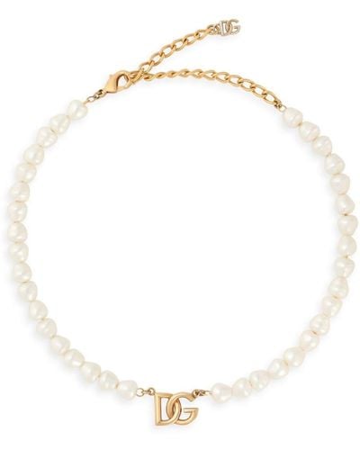 Dolce & Gabbana Dg Logo-charm Pearl Bracelet - White
