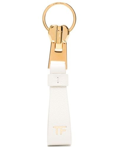 Tom Ford Porte-clés en cuir à motif monogrammé - Blanc