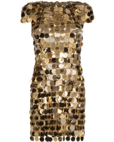 Rabanne Golden Dress In Plastic And Brass Entirely Composed By Rounded Buckles - Metallic