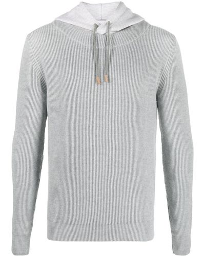 Eleventy Rib-knit Drawstring Hoodie - Grey