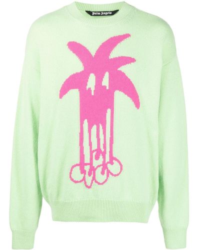 Palm Angels Douby Intarsia-knit Sweater - Green