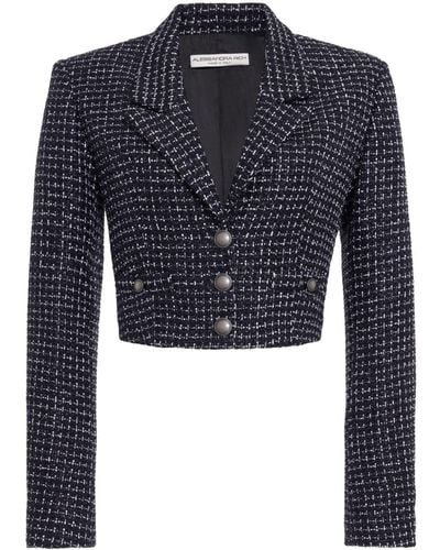 Alessandra Rich Cropped Tweed Blazer - Blue