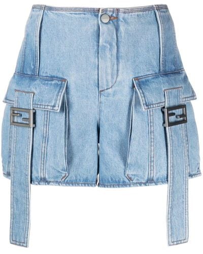 Fendi Baguette Denim Cargo Shorts - Blue