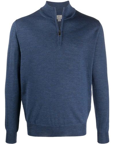 Canali Half-zip Fine Knit Sweater - Blue