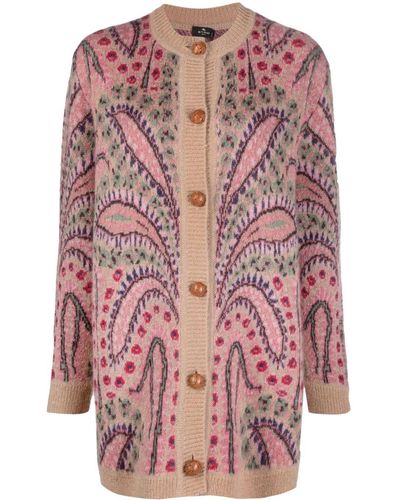 Etro Embroidered Wool Blend Cardigan - Pink