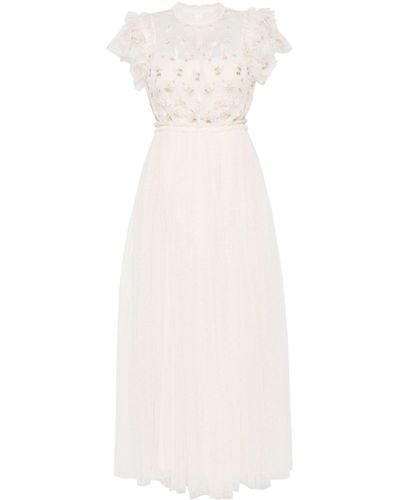 Needle & Thread Vestido de fiesta Rococo con bordado floral - Blanco