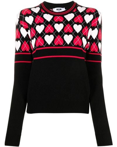 MSGM Heart-print Intarsia-knit Sweater - Black