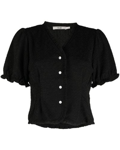 B+ AB Short Puff-sleeves Shirt - Black