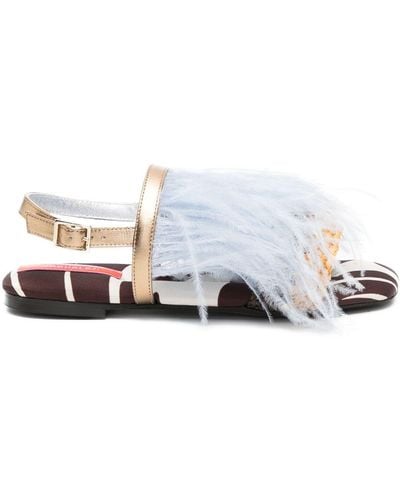 La DoubleJ Medal Feather-trim Sandals - White