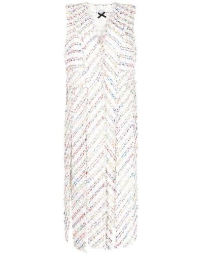 Edward Achour Paris Longline Fringed Tweed Gilet - White