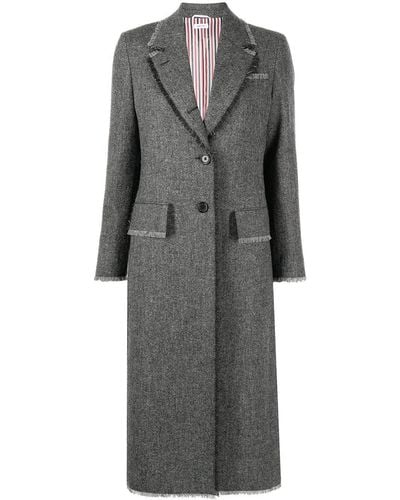 Thom Browne Frayed Trim Single-breasted Coat - Gray
