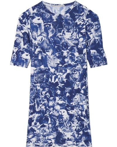 Stella McCartney Vestido corto con estampado Animal Forest - Azul