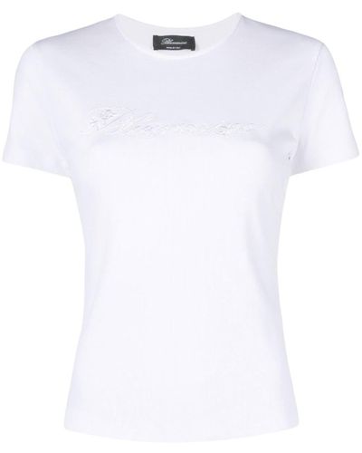 Blumarine Geripptes T-Shirt mit Logo - Weiß