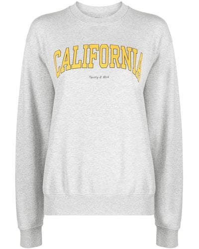 Sporty & Rich California-print Crew-neck Sweatshirt - Grey