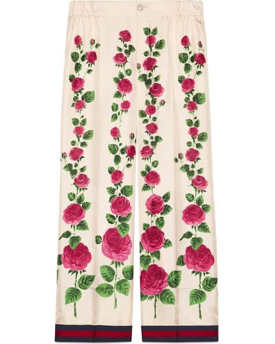 Gucci Rose Garden Print Silk Pyjama Pants - Pink