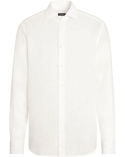ZEGNA Pure Linen Long-sleeve Shirt - White