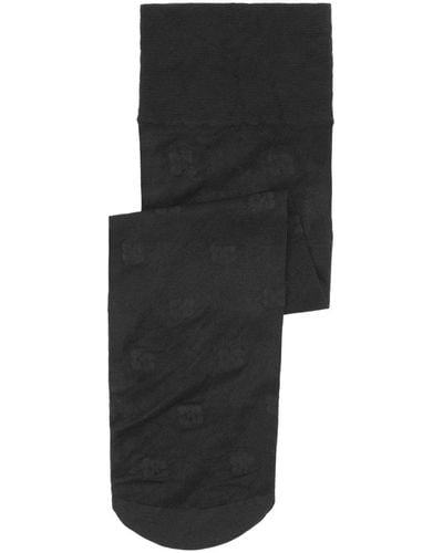 Ganni Logo-embroidered Semi-sheer Socks - Black