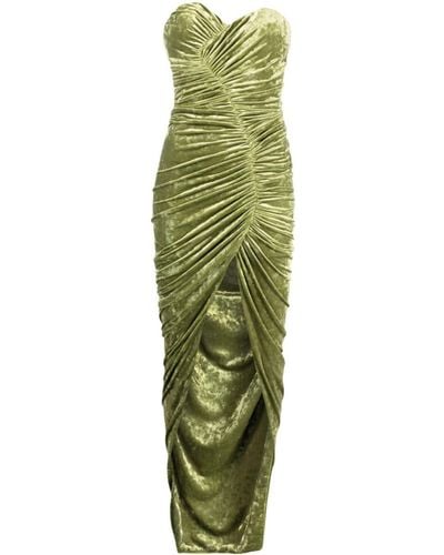 Alexandre Vauthier Strapless Gathered Velvet Dress - Green