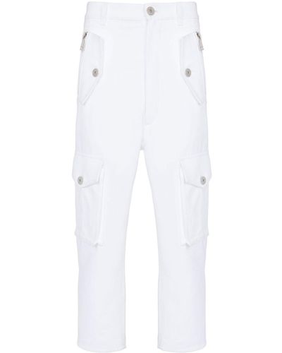 Balmain Pantalon cargo court à plaque logo - Blanc