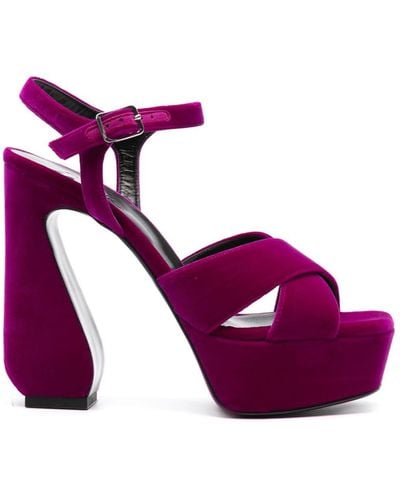 Sergio Rossi 140mm Velvet Platform Sandals - Purple