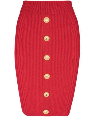 Balmain Kabelgebreide Kokerrok - Rood