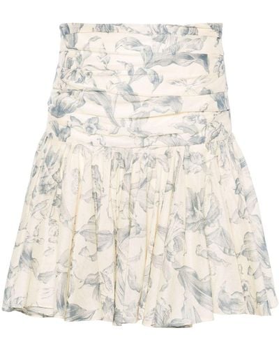 Sandro Floral-print Flared Skirt - Natural