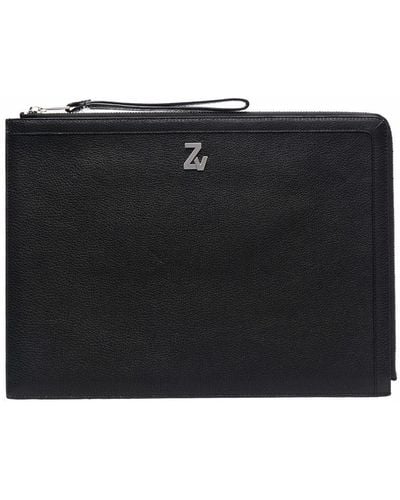 Zadig & Voltaire Zip-up Leather Clutch Bag - Black