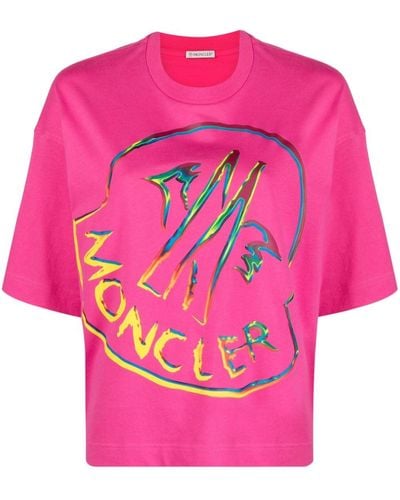 Moncler T-shirt fucsia con stampa - Rosa