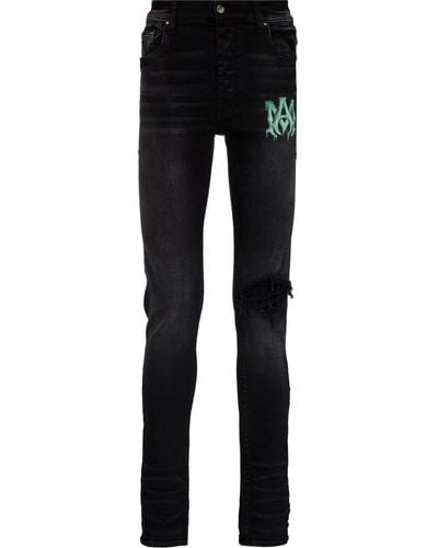 Amiri WATERCOLOR LOGO JEAN Aged Straight-Fit Jeans "Black" - Schwarz