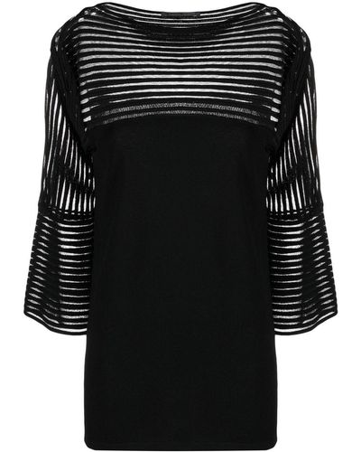 Alberta Ferretti Sheer-striped Knitted Top - Black